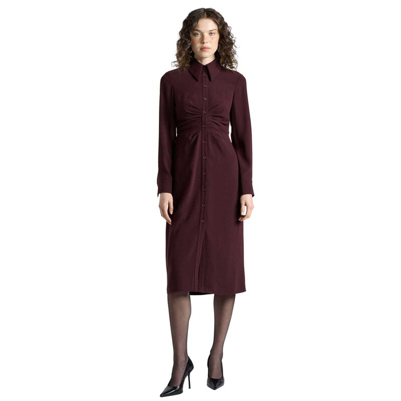 Cue Dark Plum Crepe Ruched Shirt Dress image number 0